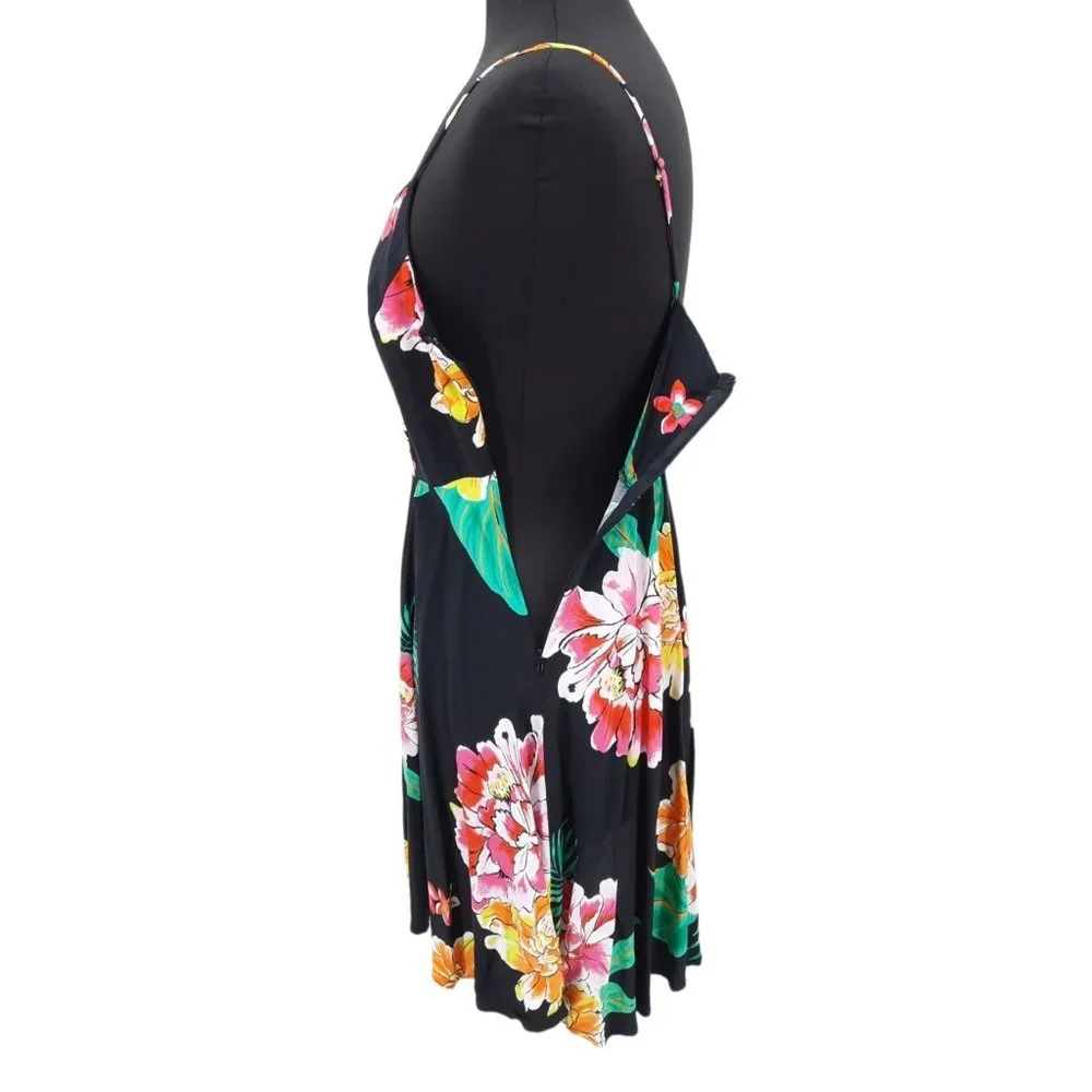 Old Navy The Cami Dress Black Floral Size M Tropical Summer Short Swing Rayon - Picture 8 of 11